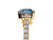 Solitaire Engagement Ring Setting for Fancy Blue Cushion Cut Center with Widening Pave Band and Claw Prong Head in Yellow Gold