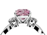 3 Stone Engagement Ring Setting for Fancy Pink Cushion Cut Center with Pave Twist Band and Prong Head in Sterling Silver
