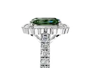 Milgrain Floral Halo Engagement Ring Setting for Fancy Green Emerald Cut Center with Pave Band and Prong Head in White Gold