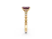 Solitaire Engagement Ring Setting for Fancy Pink Emerald Cut Center with Bezel-Dot Beaded Band and Prong Head in Yellow Gold
