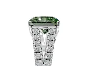 Solitaire Engagement Ring Setting for Fancy Green Radiant Cut Center with Pave Split Shank and Prong Head in White Gold