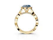 Halo Engagement Ring Setting for Fancy Blue Heart-Shaped Center with Twist Band and Prong Head in Yellow Gold
