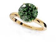Solitaire Engagement Ring Setting for Fancy Green Round Cut Center with Fine Wire Band and Prong Head in Yellow Gold