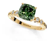 Solitaire Engagement Ring Setting for Fancy Green Cushion Cut Center with Bezel-Dot Beaded Band and Prong Head in Yellow Gold