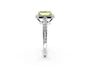 Bezel-Framed Halo Engagement Ring Setting for Fancy Yellow Asscher Cut Center with Pave Band and Prong Head in White Gold