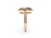 Milgrain Halo Engagement Ring Setting for Fancy Blue Marquise Center with Three-Sided Pave Band and Prong Head in Rose Gold