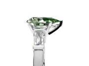 3 Stone Engagement Ring Setting for Fancy Green Pear-Shaped Center with Channel Baguette Accents and Prong Head in White Gold