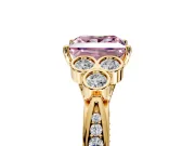 Cluster Engagement Ring Setting for Fancy Pink Princess Cut Center with Bezel Accent Clusters and Prong Head in Yellow Gold