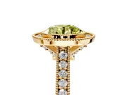 Halo Engagement Ring Setting for Fancy Yellow Round Cut Center with Milgrain Pave Band and Bezel Head in Yellow Gold