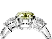 3 Stone Engagement Ring Setting for Fancy Yellow Oval Center with Matching Side Accents and Prong Head in Platinum