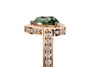 Halo Engagement Ring Setting for Fancy Green Heart-Shaped Center with Framed Halo, Pave Band and Prong Head in Rose Gold
