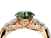 Cluster Engagement Ring Setting for Fancy Green Round Cut Center with Round Cut Accent Frame and Prong Head in Rose Gold