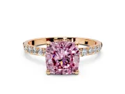 Solitaire Engagement Ring Setting for Fancy Pink Cushion Cut Center with Pave Accents and Prong Head in Rose Gold
