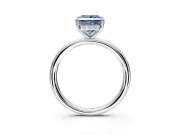 Hidden Halo Engagement Ring Setting for Fancy Blue Princess Cut Center with Thin Rounded Band and Prong Head in Sterling Silver