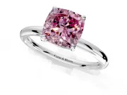 Low-Set Solitaire Engagement Ring Setting for Fancy Pink Cushion Cut Center with Thin Plain Band and Prong Head in White Gold