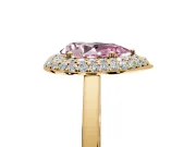 Halo Engagement Ring Setting for Fancy Pink Pear-Shaped Center with Plain Tapered Band and Prong Head in Yellow Gold