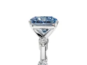Solitaire Engagement Ring Setting for Fancy Blue Radiant Cut Center with Bezel Station Band and Prong Head in Platinum