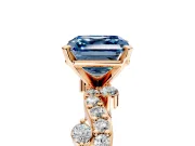 Solitaire Engagement Ring Setting for Fancy Blue Asscher Cut Center with Bar-Station Pave Twist and Prong Head in Rose Gold