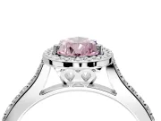 Halo Engagement Ring Setting for Fancy Pink Pear-Shaped Center with Pave Accents, Heart Basket and Prong Head in White Gold