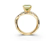 Solitaire Engagement Ring Setting for Fancy Yellow Asscher Cut Center with Woven 3-Strand Pave Band and Prong Head in Yellow Gold