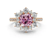 Floral Halo Engagement Ring Setting for Fancy Pink Cushion Cut Center with Pave Accents and Prong Head in Rose Gold