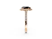 Halo Engagement Ring Setting for Fancy Black Pear-Shaped Center with Narrowing Pave Band and Prong Head in Rose Gold