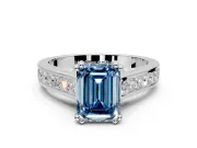 Solitaire Engagement Ring Setting for Fancy Blue Emerald Cut Center with Channel Band and Double Claw Prong Head in Sterling Silver