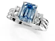 Solitaire Engagement Ring Setting for Fancy Blue Emerald Cut Center with Grooved Bar Accent Band and Prong Head in Sterling Silver