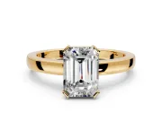 Solitaire Engagement Ring Setting for Emerald Cut Center with Plain Band and Flat Tab Prong Head in Yellow Gold