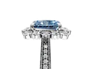 Milgrain Halo Engagement Ring Setting for Fancy Blue Radiant Cut Center with Bezel Point Accents and Prong Head in White Gold