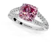 Solitaire Engagement Ring Setting for Fancy Pink Cushion Cut Center with Pave Split Shank and Prong Head in Sterling Silver
