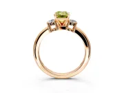 3 Stone Engagement Ring Setting for Fancy Yellow Emerald Cut Center with Wide Plain Band and Prong Head in Rose Gold