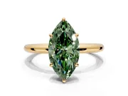 Low-Set Solitaire Engagement Ring Setting for Fancy Green Marquise Center with Thin Plain Band and Prong Head in Yellow Gold