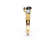 3 Stone Engagement Ring Setting for Fancy Black Heart-Shaped Center with Raised Basket Heads and Prong Head in Yellow Gold