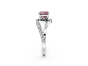 Solitaire Engagement Ring Setting for Fancy Pink Cushion Cut Center with Pave Bypass Swirl Band and Prong Head in White Gold