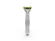 Solitaire Engagement Ring Setting for Fancy Yellow Emerald Cut Center with Domed Multi-Row Pave Band and Prong Head in Sterling Silver