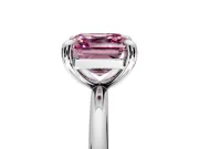 Low-Set Solitaire Engagement Ring Setting for Fancy Pink Asscher Cut Center with Thin Plain Band and Prong Head in Platinum