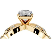 Solitaire Engagement Ring Setting for Emerald Cut Center with Criss-Cross Accent Band and Prong Head in Yellow Gold