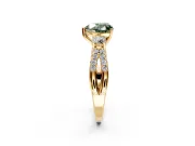 3 Stone Engagement Ring Setting for Fancy Green Heart-Shaped Center with Pave Split Shank and Prong Head in Yellow Gold