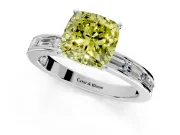 Solitaire Engagement Ring Setting for Fancy Yellow Cushion Cut Center with Channel Baguette Band and Prong Head in Platinum