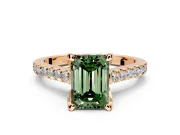 Solitaire Engagement Ring Setting for Fancy Green Emerald Cut Center with Widening Pave Band and Claw Prong Head in Rose Gold