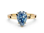Hidden Halo Engagement Ring Setting for Fancy Blue Pear-Shaped Center with Wide Flat Plain Band and Prong Head in Yellow Gold