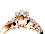 Halo Engagement Ring Setting for Pear-Shaped Center with Marquise and Pave Bypass Band and Prong Head in Rose Gold