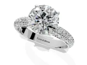 Solitaire Engagement Ring Setting for Round Cut Center with Domed Multi-Row Pave Band and Prong Head in Sterling Silver