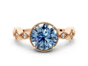 Milgrain Bezel Engagement Ring Setting for Fancy Blue Round Cut Center with Marquise Stations and Bezel Head in Rose Gold