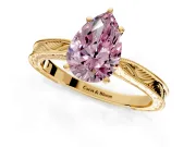 Solitaire Engagement Ring Setting for Fancy Pink Pear-Shaped Center with Engraved Milgrain Band and Prong Head in Yellow Gold