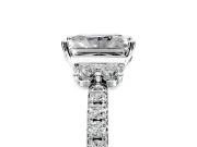 Paired Accent Engagement Ring Setting for Radiant Cut Center with Pave Band and Prong Head in White Gold