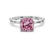 Solitaire Engagement Ring Setting for Fancy Pink Cushion Cut Center with Bamboo Band and Prong Head in Sterling Silver