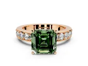 Solitaire Engagement Ring Setting for Fancy Green Asscher Cut Center with Channel-Set Accents and Prong Head in Rose Gold