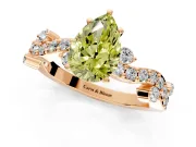 Solitaire Engagement Ring Setting for Fancy Yellow Pear-Shaped Center with Bar-Station Pave Twist and Prong Head in Rose Gold